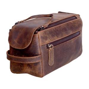 KomalC Premium Buffalo Leather Toiletry Bag for Men & Women With Water resistant Lining, Grooming Travel Pouch