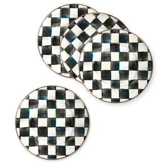 MACKENZIE-CHILDS Enamel Dessert Plate Set, Black-and-White Courtly Check | Hand-painted design, decorative din