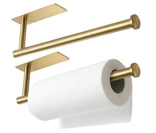 theaoo Under Cabinet Paper Towel Holder for Kitchen, Adhesive, 2 Pack Gold | Self-Adhesive or Screw Mount for 