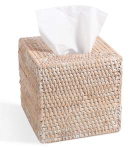 Livelab Rattan Tissue Box Cover Square, Hand Woven Natural Wicker Tissue Box Holder Organizer Farmhouse Countr