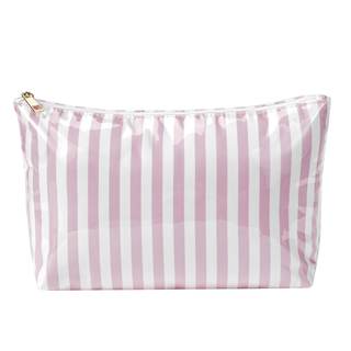 Large PVC Waterproof Striped Makeup Bag,Clear Coated Cosmetic Bags,Easy to Clean,Travel Organizer Zipper Pouch