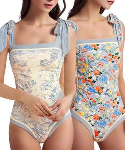 SKAYS Reversible Floral One Piece Swimsuit Women Bathing Suit Vintage Cute with Adjustable Straps Swimwear 6-8