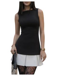 GORGLITTER Women's Bodycon Mini Dress Pleated Ruffle Hem Color Block Sleeveless Bubble Business Party Going Ou