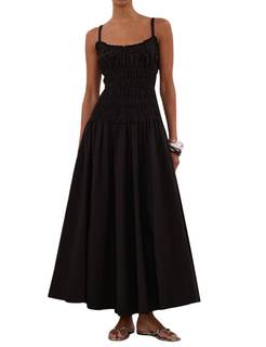 Womens Summer Spaghetti Strap Maxi Dress Scoop Neck Ruched Flowy Long Dresses Casual Sleeveless Cotton Sundres