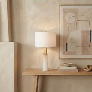 SAFAVIEH Couture Lighting Collection Toto Alabaster/Gold 27-inch Bedroom Living Room Home Office Desk Nightsta