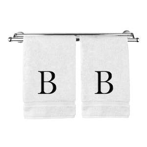 Monogrammed Hand Towel, Personalized Gift, Set of 2- Black Block Letter Embroidered Towel - Extra Absorbent 10