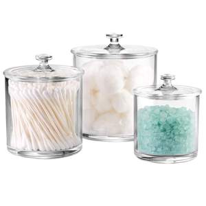 SheeChung 3 Pack Clear Acrylic Qtip Holder with Lids for Bathroom | Cotton Ball and Q tip Holder Set,Clear Bat