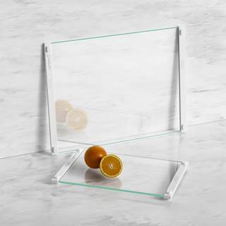 LANGBOHOS Glass Cutting Boards for Kitchen(12x16" & 12x8"),Clear Paired with White Silicone Grip,No Scratches/
