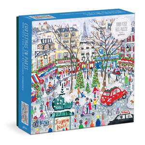 Galison - Christmas in Paris 1000 Piece Jigsaw Puzzle with Foil for Adults | Illustrated by Michael Storrings,
