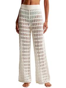 Saodimallsu Womens Crochet Cover Up Pants Sheer Mesh High Waist Sexy Casual Knit Summer Swimsuit Coverup Beach