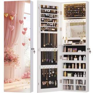 Vlsrka 47.2" LED Jewelry Cabinet, Wall Mounted Jewelry Mirror Organizer | Over the Door Hanging Jewelry Armoir