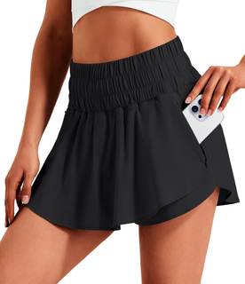 Hugut Women's Athletic Tennis Skirt Overlay Shorts with 2 Zipper Pockets | High-Waisted Ruffle Skort, Lightwei