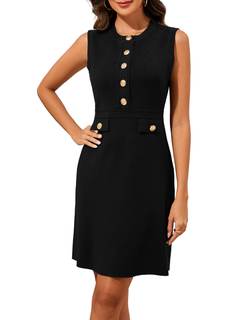 Women's Summer Sleeveless Sweater Dress Casual Mini Dress Crewneck Button Elegant Bodycon Formal Party Outfits
