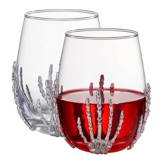 Skeleton Hand Stemless Wine Glasses Set of 2-17oz Spooky Halloween Stemless Wine Glasses 2 Set