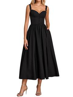 Summer Corset Midi Dress Formal Flowy A Line Lace Spaghetti Strap Wedding Guest Dresses for Women Sundress wit