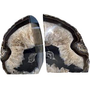 JIC Gem Black Agate Geode Bookends Decorative Stone Book Holder Heavy Duty | 1Pair 2-3 Lbs Natural Black Agate