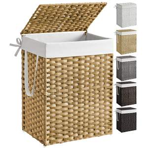 SONGMICS Laundry Hamper with Lid, 23.8 Gallon (90 L) Synthetic Rattan Clothes Laundry Basket with Lid and Hand