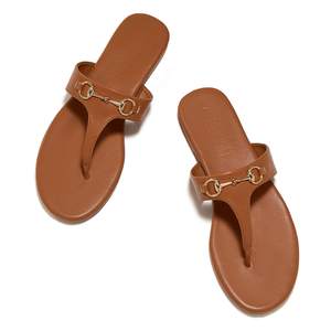Women's Flat Sandals Metal Chain Flip Flops Summer Comfortable Slip on Slippers Dressy Shoes 7.5 Brown