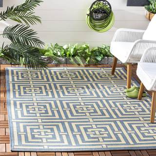 SAFAVIEH Courtyard Collection 2'7" x 5' Blue / Bone CY6937 Indoor/ Outdoor Splashproof Easy Scrubbing Patio Ba