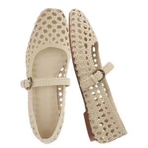CUSHIONAIRE Weston Hand Woven Mary Jane Flats for Women, Comfortable Dressy Ballet Flats with Braided Adjustab