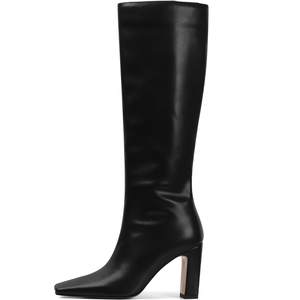 Lovee Cosee Knee High Boots for Women Square Toe Chunky Heeled Boots with Side Zipper Fashion Dress Elastic Ta