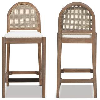 Jennifer Taylor Home Panama 26.5" Curved Back Cane Rattan Counter Stool Set of 2 Ivory White Boucle Ivory Whit