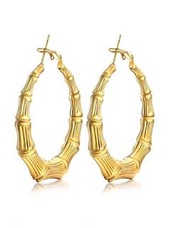 KeyStyle Bamboo Hoop Earring for Women,Silver/Black/14K Gold Plated Hoop | Stainless Steel Hoop,Lightweight Ho