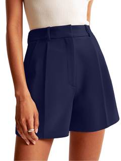 NIMIN Womens Shorts Dress High Waisted Tailored Trouser Shorts with Pockets | Elastic Waistband Front Pleated,