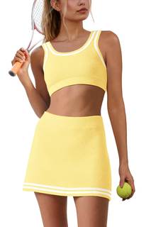 Panadila Womens 2 Piece Skirt Set Workout Outfits | Tennis Skorts with Built-in Shorts and Sports Bra, Gym Yog