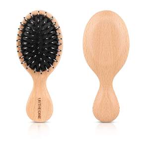 URTHEONE Mini Boar Bristle Hair Brush Small Travel Pocket brush for Women | Natural Wooden Detangling Brush Sm