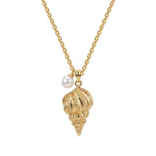 MEVECCO Ocean Pendant Necklace for Women, 18K Gold Plated Imitation Pearl Cubic Zirconia Boho Beach Coastal Je