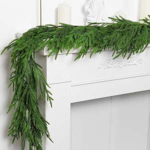 Watayo 6 Ft Christmas Norfolk Pine Garland, Dense Real Touch Pine Garland Ornament, Realistic Artificial Pines