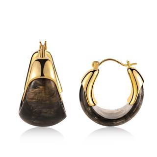 Amber Resin Hoop Earrings for Women 14k Gold Plated - Hypoallergenic Chunky Gold Hoops, Acrylic Tortoise Shell