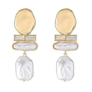 Statement Pearl Dangle Earrings,Gold and Large Pearl,Luxury Chandelier Organic Style Earrings C gold and white