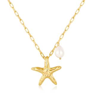 YUJIE Starfish Necklace for Women Shell Pearl Charm Necklace Gold Plated Ocean Pendant Fashion Summer Jewelry