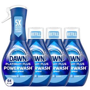 Dawn Powerwash Spray, Dish Soap, Dishwashing Liquid, Fresh, 1 Starter Kit + 3 Refills, 4x16 Fl Oz Fresh 16 Fl 