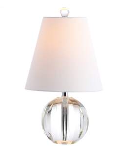 JONATHAN Y Goddard 16" Crystal Ball Orb Metal LED Table Lamp, Clear | Modern Bedside Nightstand Light, Linen E