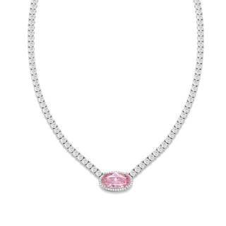BREN Pendant Tennis Necklace for Women Men, 3mm 4 Prong 18K White/Yellow Gold Plated 16/18 inches Oval Cut Pin