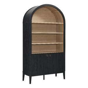 Modway Nolan Tall Arched Storage Display Cabinet in Black - 74 Inch Arch Bookshelf with Open and Closed Shelvi