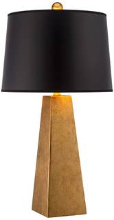 Obelisk 26" Tall Table Lamp Gold Black Shade Finish Modern | Leaf Column Bedroom Living Room House Home Bedsid
