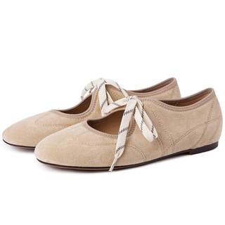 Lace Up Ballet Flats for Women Mary Jane Shoes | Round Toe, Faux Suede, Slip On, Low Heel, Soft Insole, Arch S