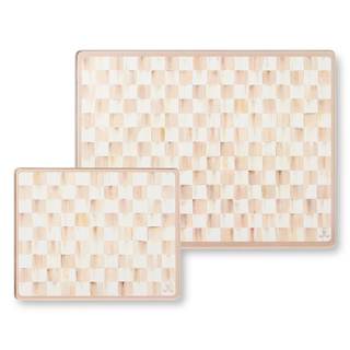 MACKENZIE-CHILDS Cutting Boards Set, Brown-and-White Mocha Check | Decorative cutting boards, made from temper