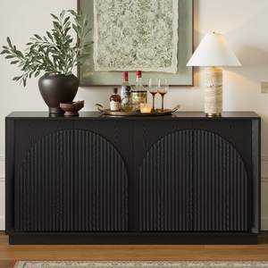 win2win 65" Sideboard Buffet Cabinet with Storage, Modular Credenza, Black | Modern Accent Cabinet for Living 