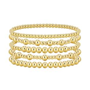 adoyi Gold Bracelets for Women Beaded Bracelet 14K Gold Plated Bracelet Stack Strand Stretch Bead Ball Bracele