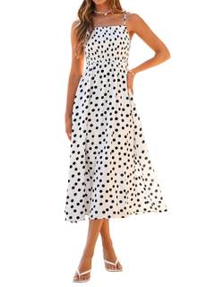 Simplee Womens Spaghetti Strap Maxi Dress Summer Casual Boho Smocked Flowy Long Sundress Beach Vacation Weddin