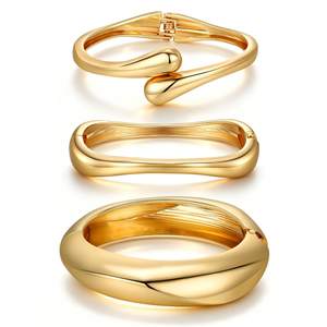 Chunky Gold Bangle Bracelets for Women Trendy 14K Gold Plated Cuff Bracelets Stack, Dainty Gold Bracelet Sets 