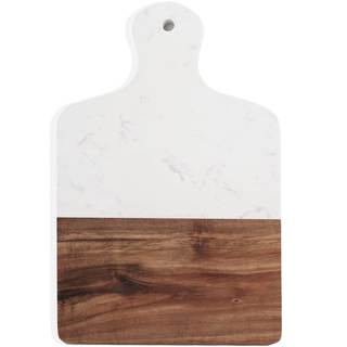 Cutting Board with Marble and Natural Wood,Serving Board for Steak Fruits with Handle,Chopping Board for Bread