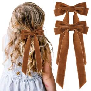 2PCS Velvet Hair Bows Brown Hair Ribbon Clips Big Fall Alligator Clips Hair Accessories for Women Girls Toddle