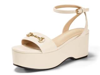 Womens Platform Sandals Chunky Wedges Heels Open Toe Ankle Strap Summer Dress Shoes with Metal Buckle Apricot 