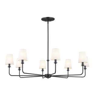 Kichler Pallas 8-Light Chandelier in Black, Classic Ceiling Light Fixture with Optional Linen Tapered Shades f